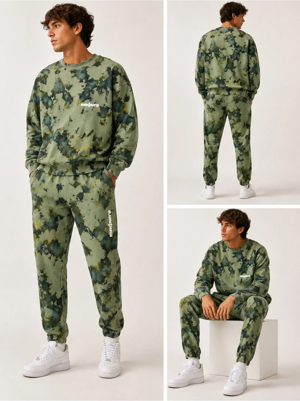 Mndpwrs Matching Tie Dye Sweat Set Green Fleece Sweatshirt & Joggers Size Small